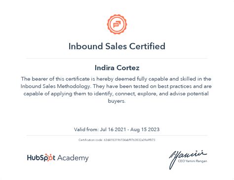 hubspot academy inbound sales certification.